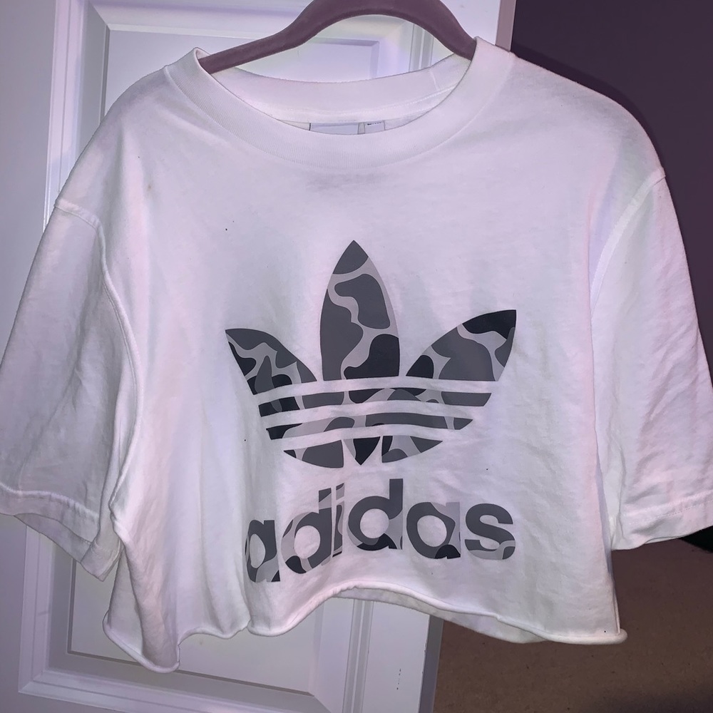 cropped white adidas camo tshirt